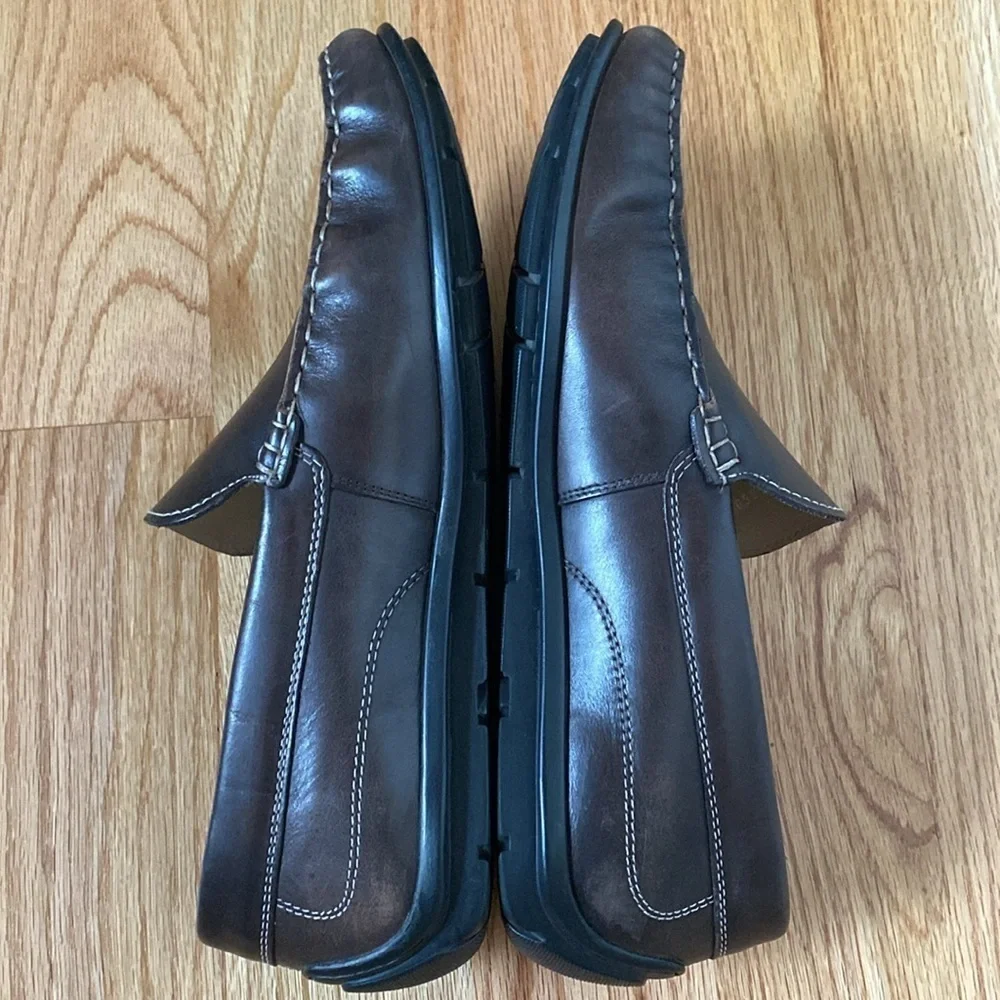 ecco mens leather driving loafers moccasin slip on brown comfort shoe 45 11 11.5